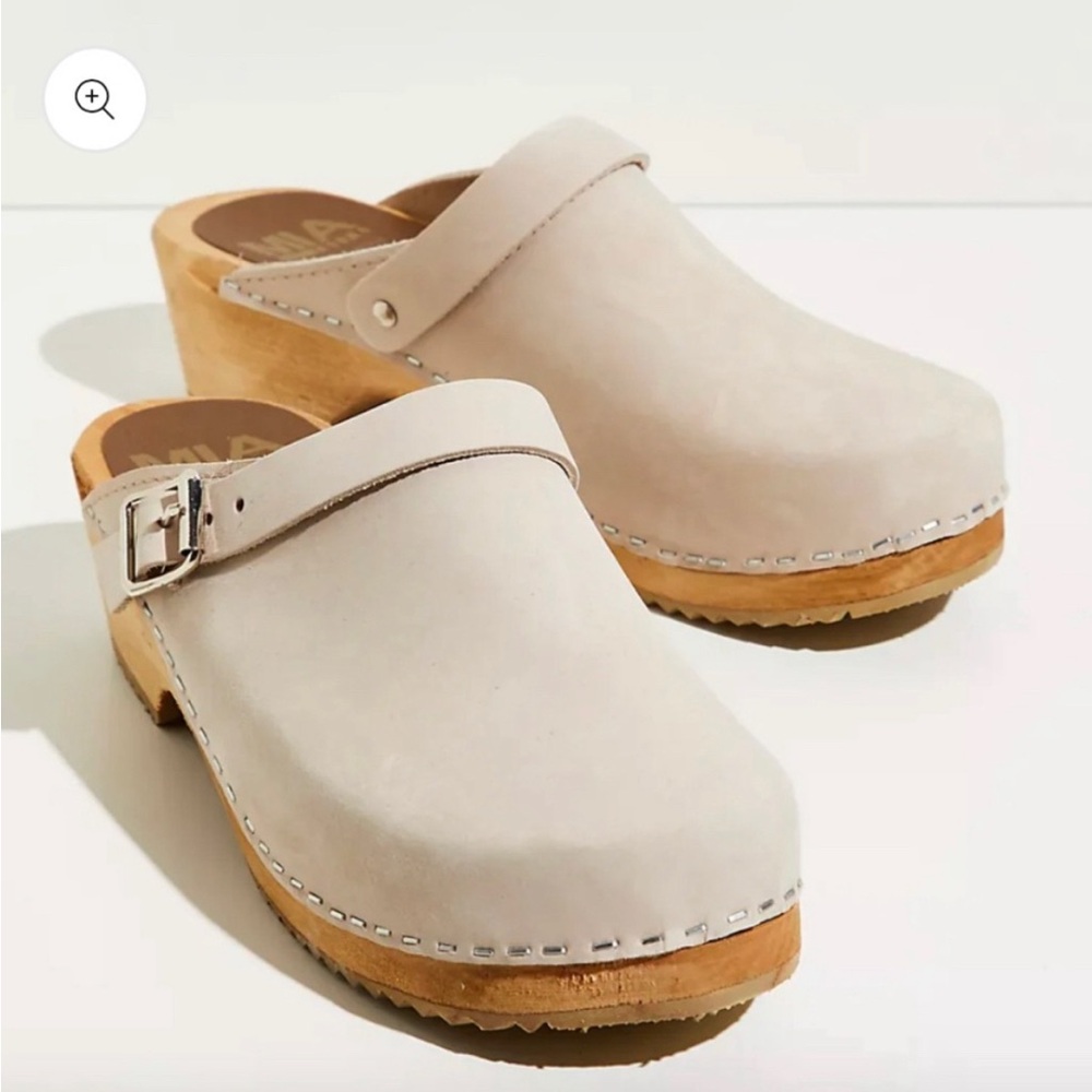 Lotta From Stockholm Cream Leather Clogs with Wood Platform
